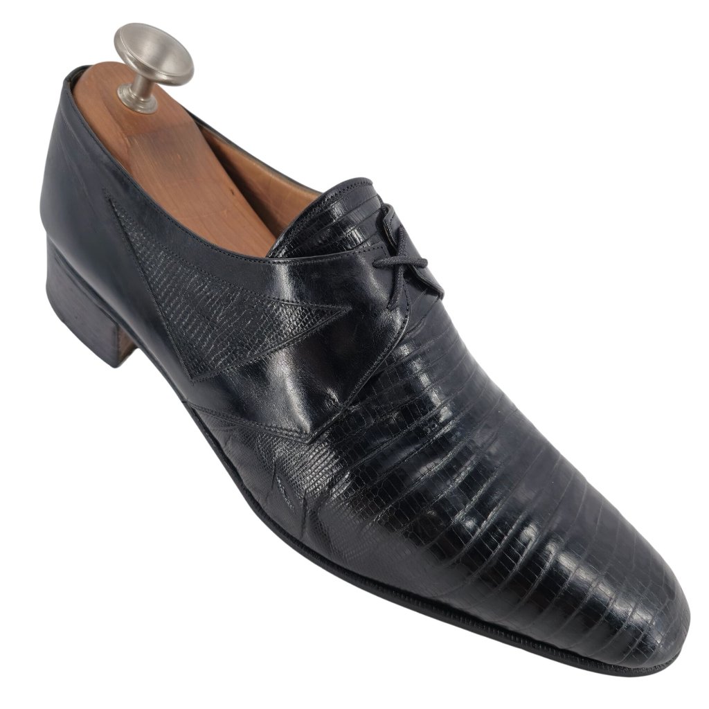 Vintage Mauri Exotic Genuine Teju Lizard Mens Size 12m Black Leather Italy Shoes